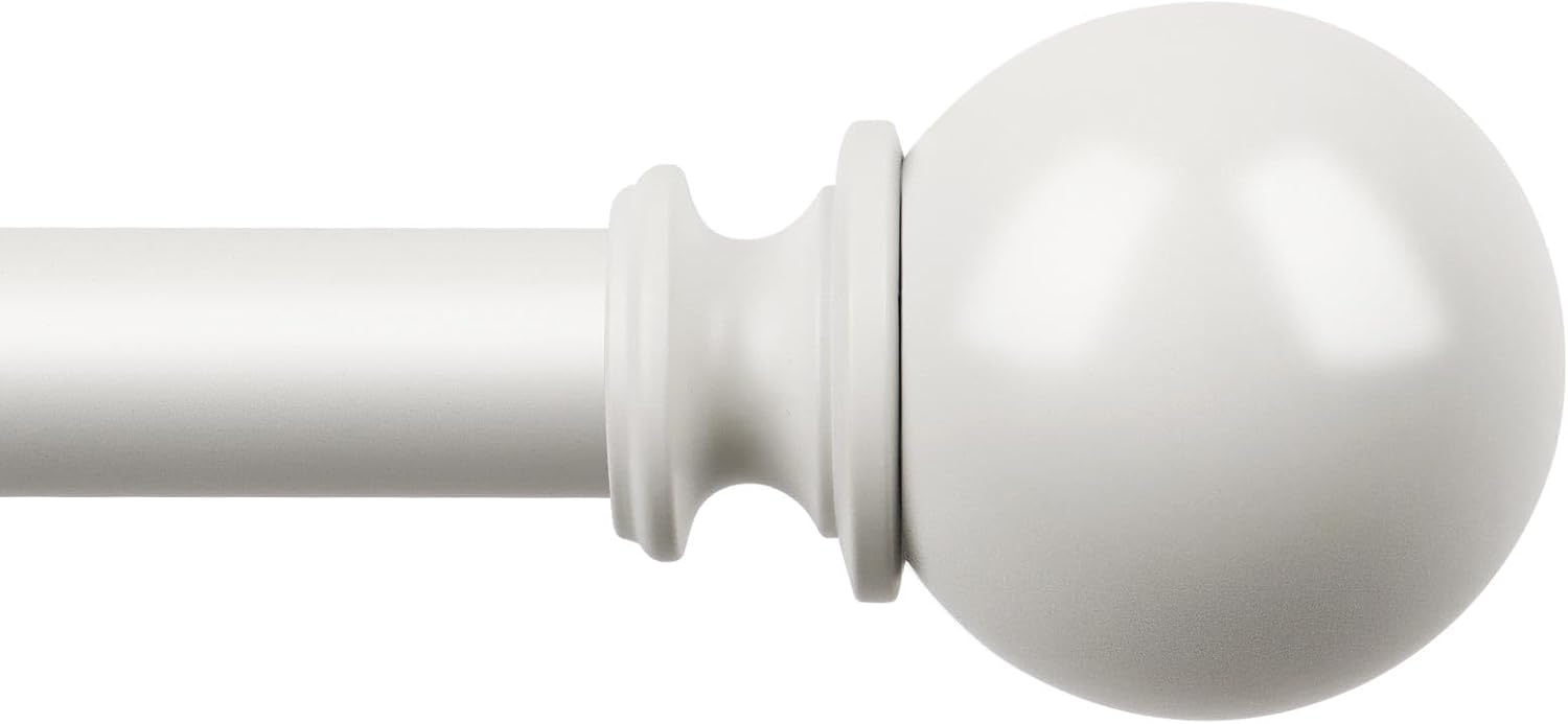 KAMANINA Curtain Rod 32 to 58 Inches (2.6-4.8ft), White Curtain Rods for Windows, 7/8 Inch Adjustable Modern Drapery Rod with Round Finials